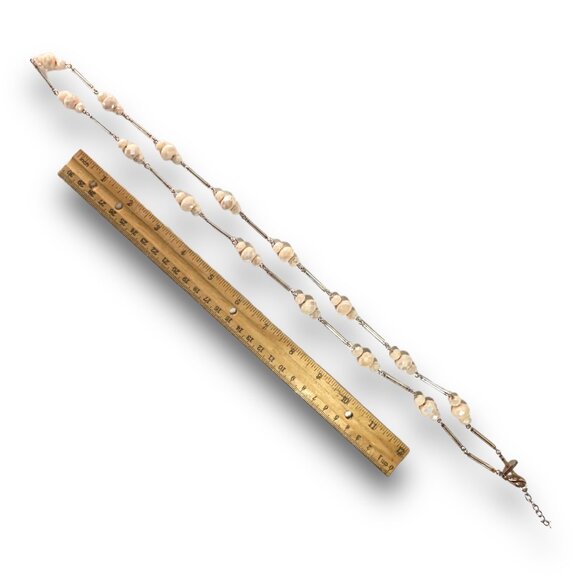 NY Faceted Iridencent Cream Glass Bead and Gold Statement Necklace - Picture 6 of 10